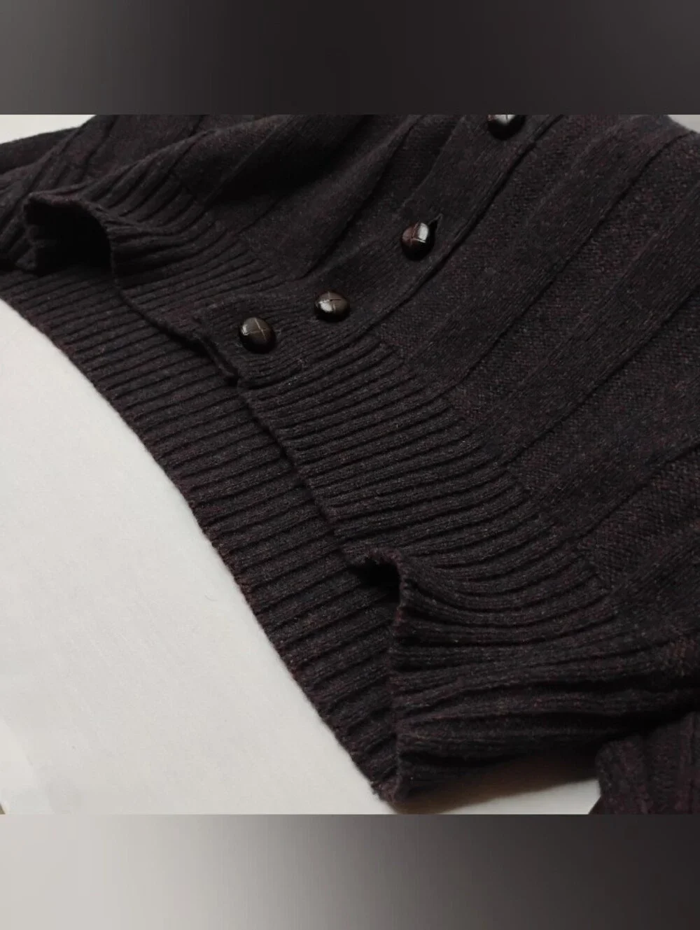 Men's Size XL Jos. A. Bank Dark Brown Wool Button Front V-Neck Cardigan Sweater